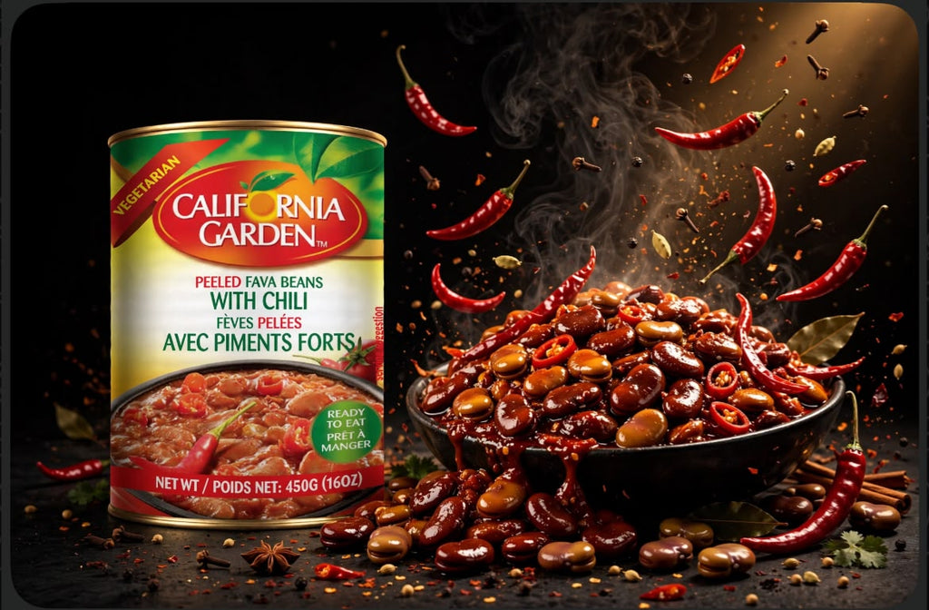 California Garden Peeled Fava Beans With Chili 450g - Spicy Ful | فول مقشر بالشطة حار 450ج